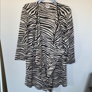 Anne Klein Zebra Print Open Front Long Cardigan